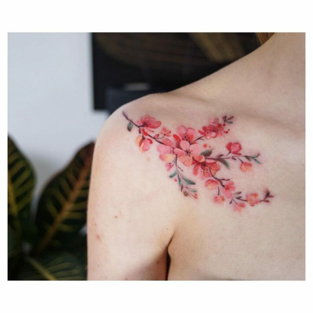 Cherry Blossoms Watercolor Flower Tattoo