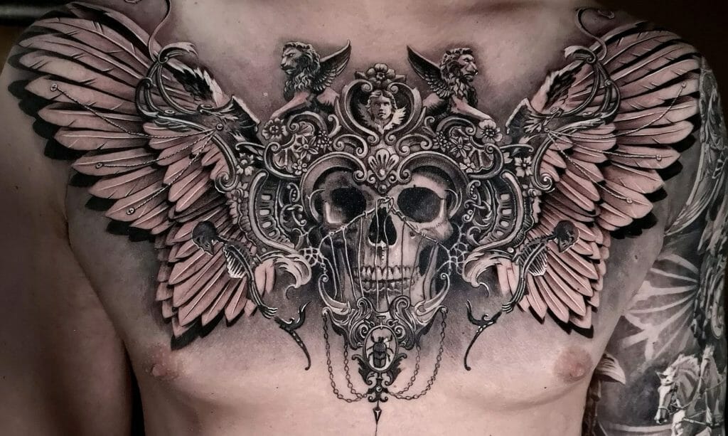 Skull and Snake Chest Tattoo - wide 9
