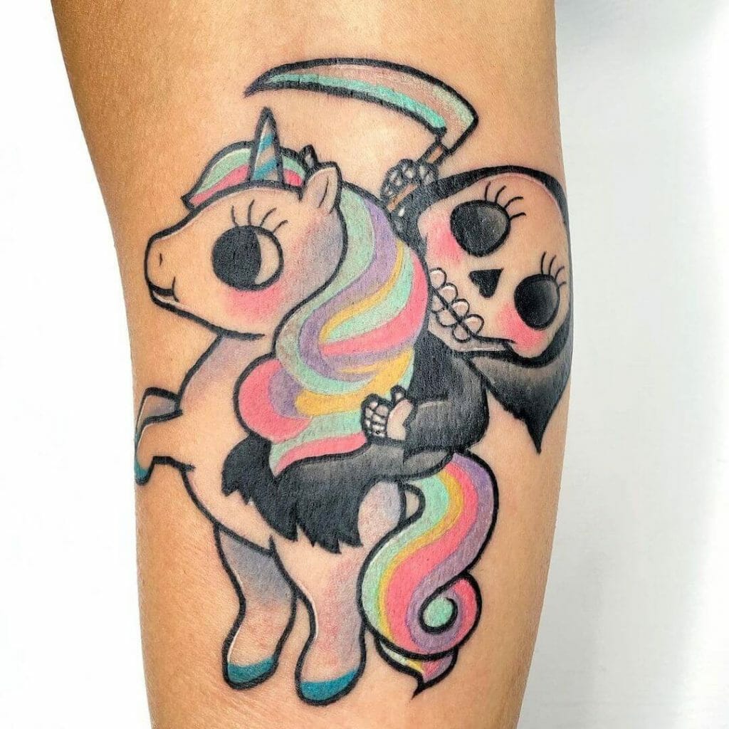 Chibi Unicorn And Grim Reaper Tattoo