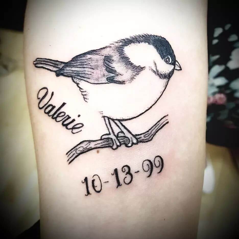 Chickadee tattoo With Special Date 