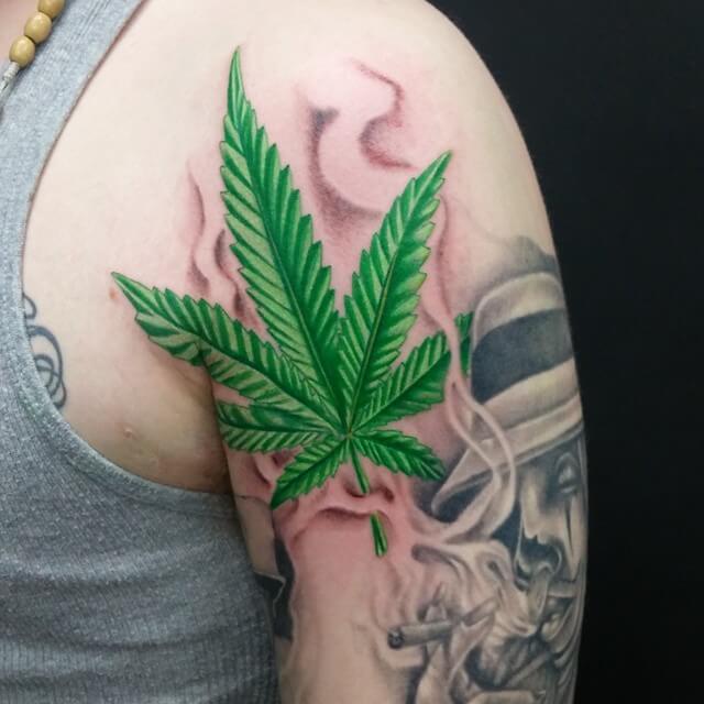 Colored Weed Leaf Tattoo