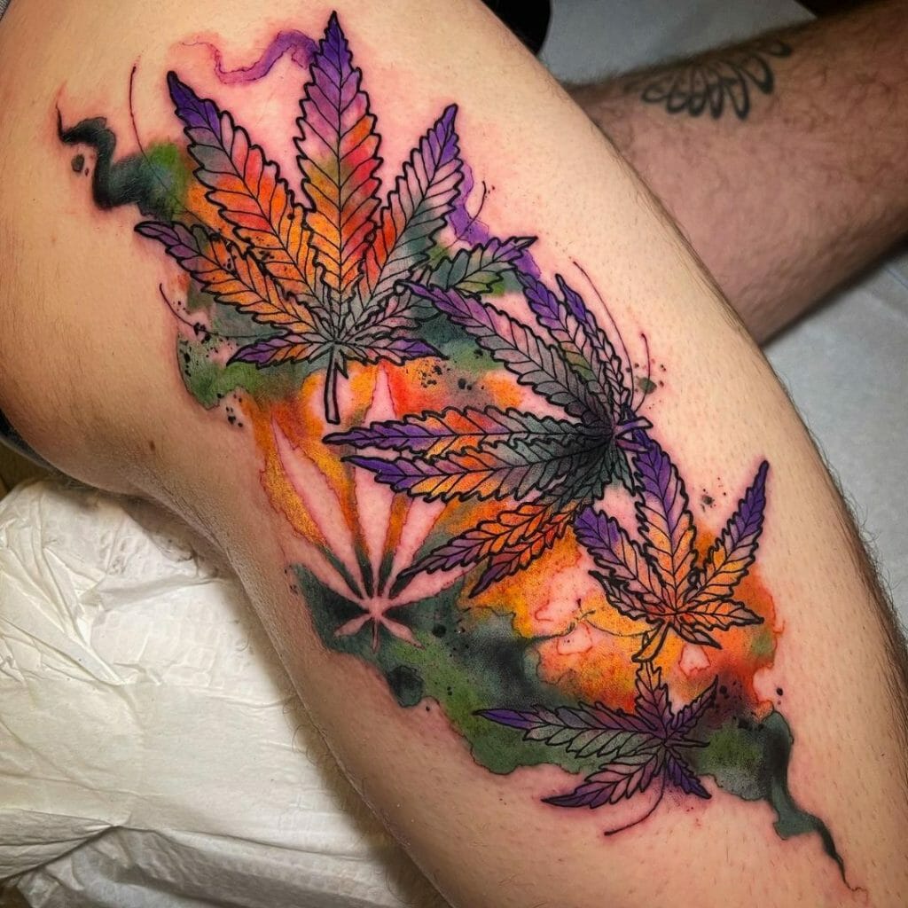 Colour Splash Weed Leaf Tattoo
