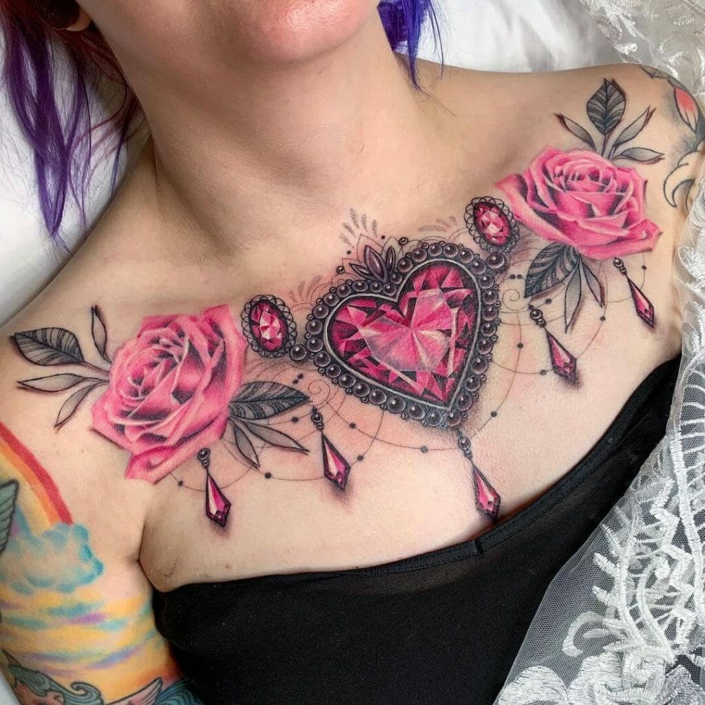 Colourful Floral Tattoo With Roses For Your Shoulder And Ribs