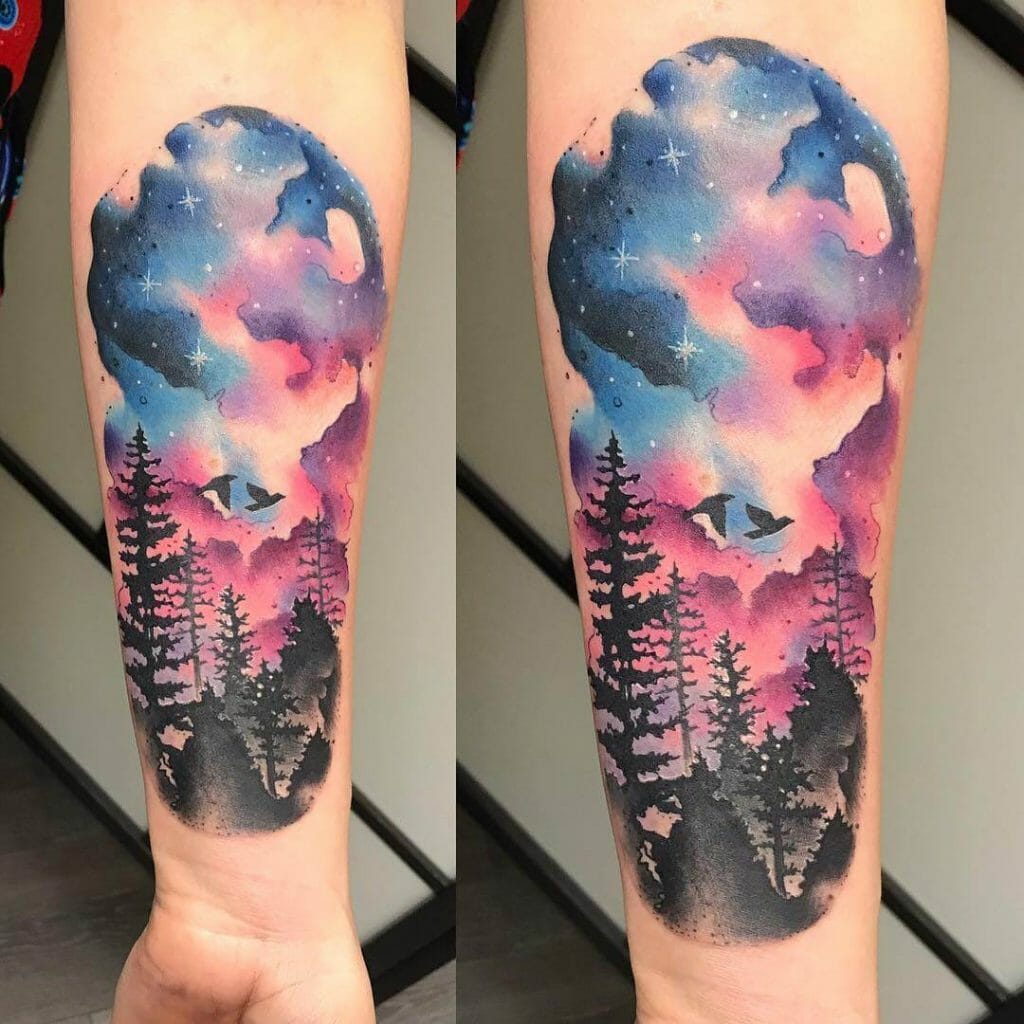 Colourful Forest Silhouette Tattoo