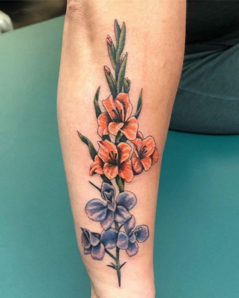 Colourful Gladiolus Flower Tattoo Idea