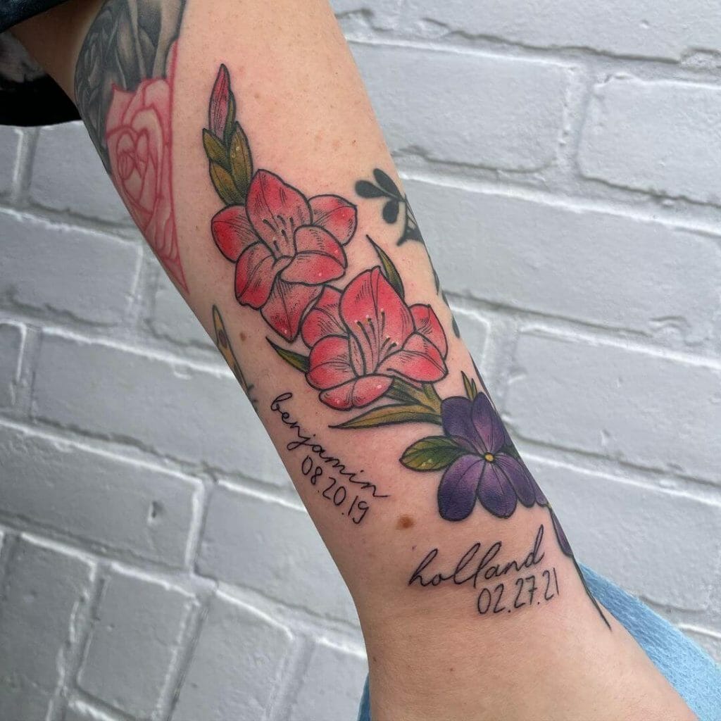 Colourful Gladiolus Flower Tattoos Idea