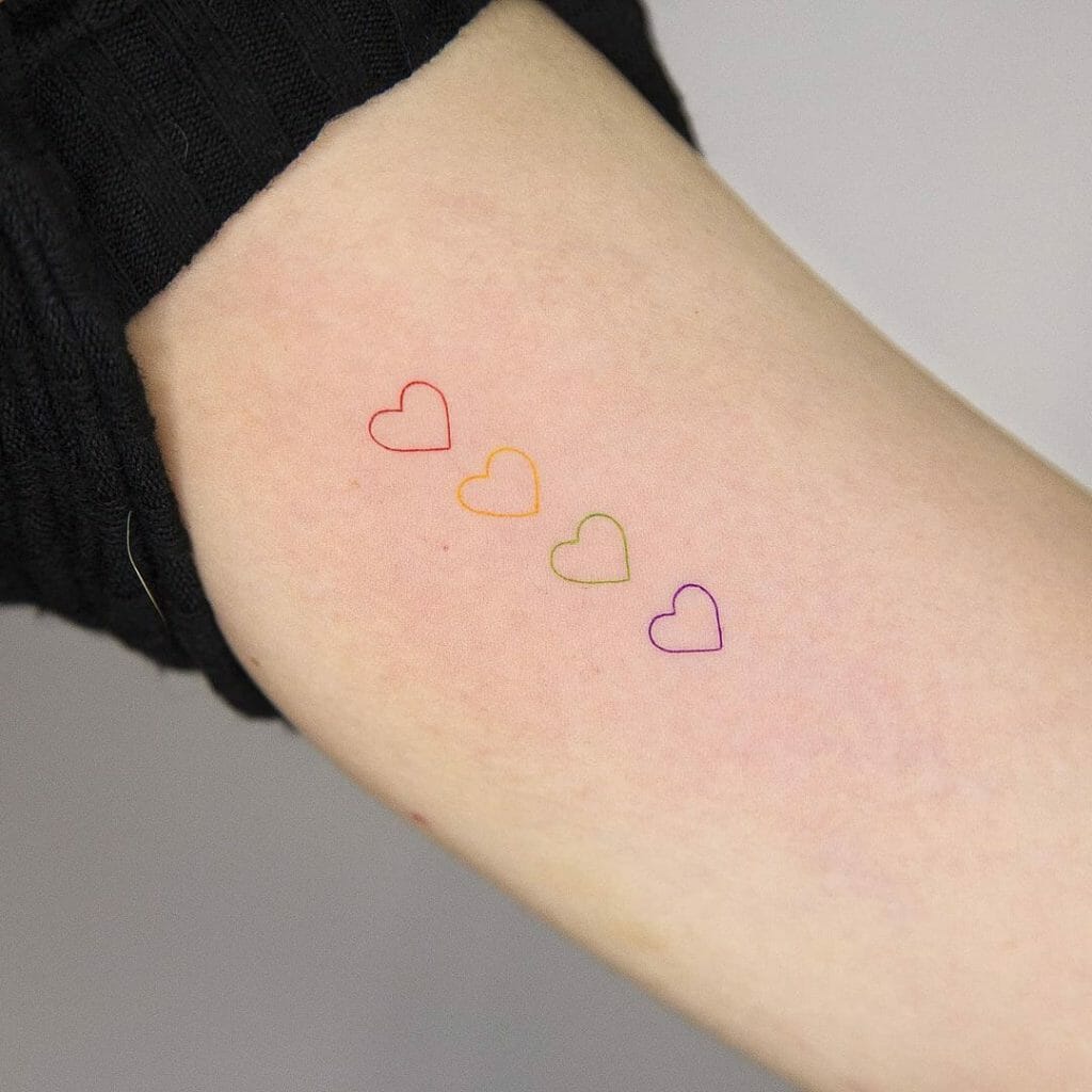 Colourful Mini Hearts Tattoo