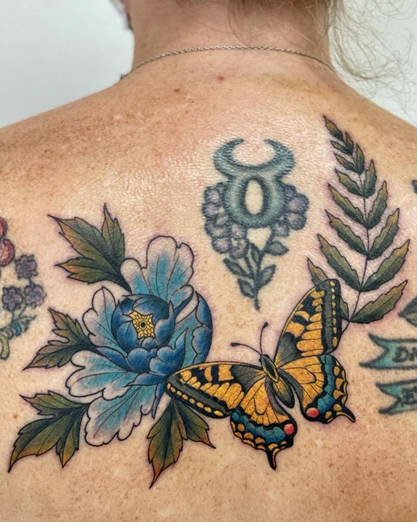 Colourful Traditional Butterfly Tattoos