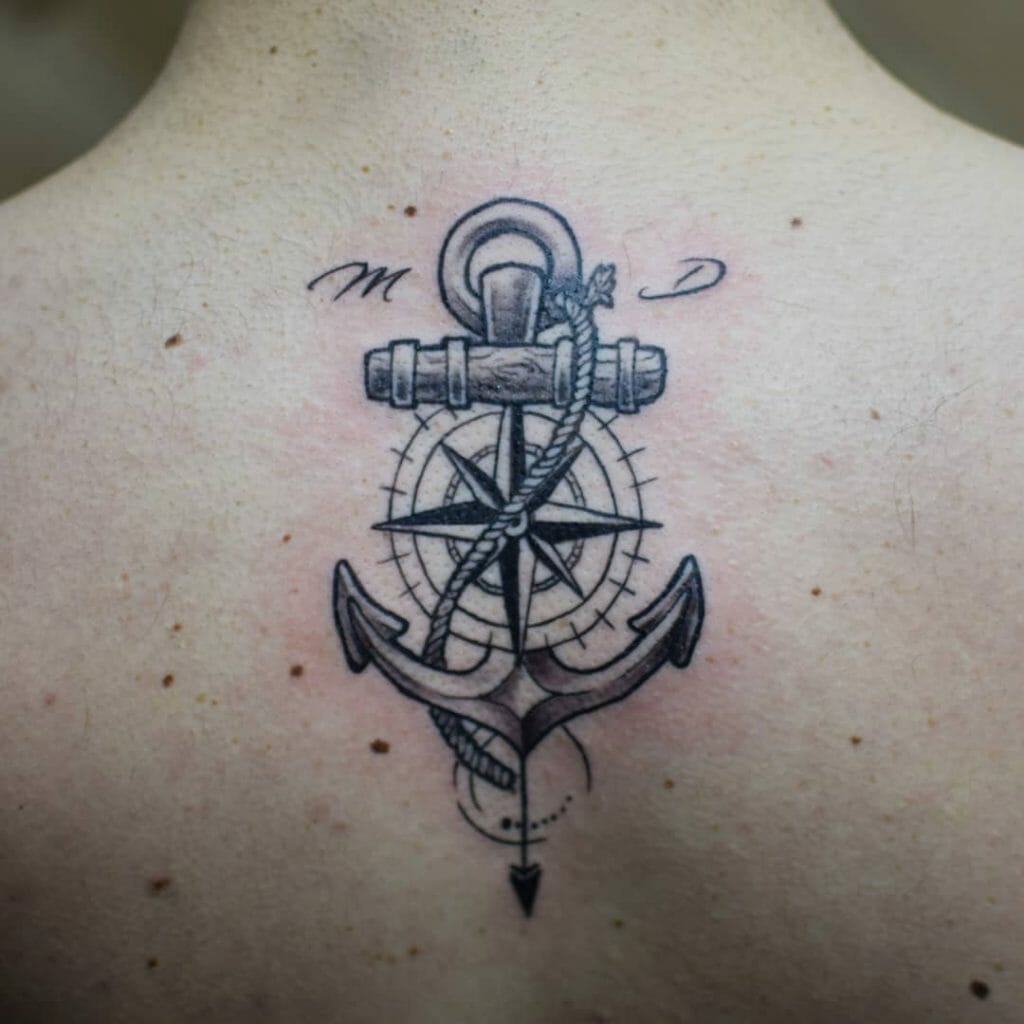 Compass Anchor Tattoo Design For Back