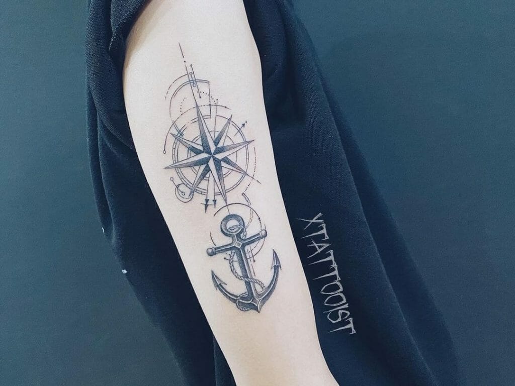 Compass Sleeve Tattoo With Anchor