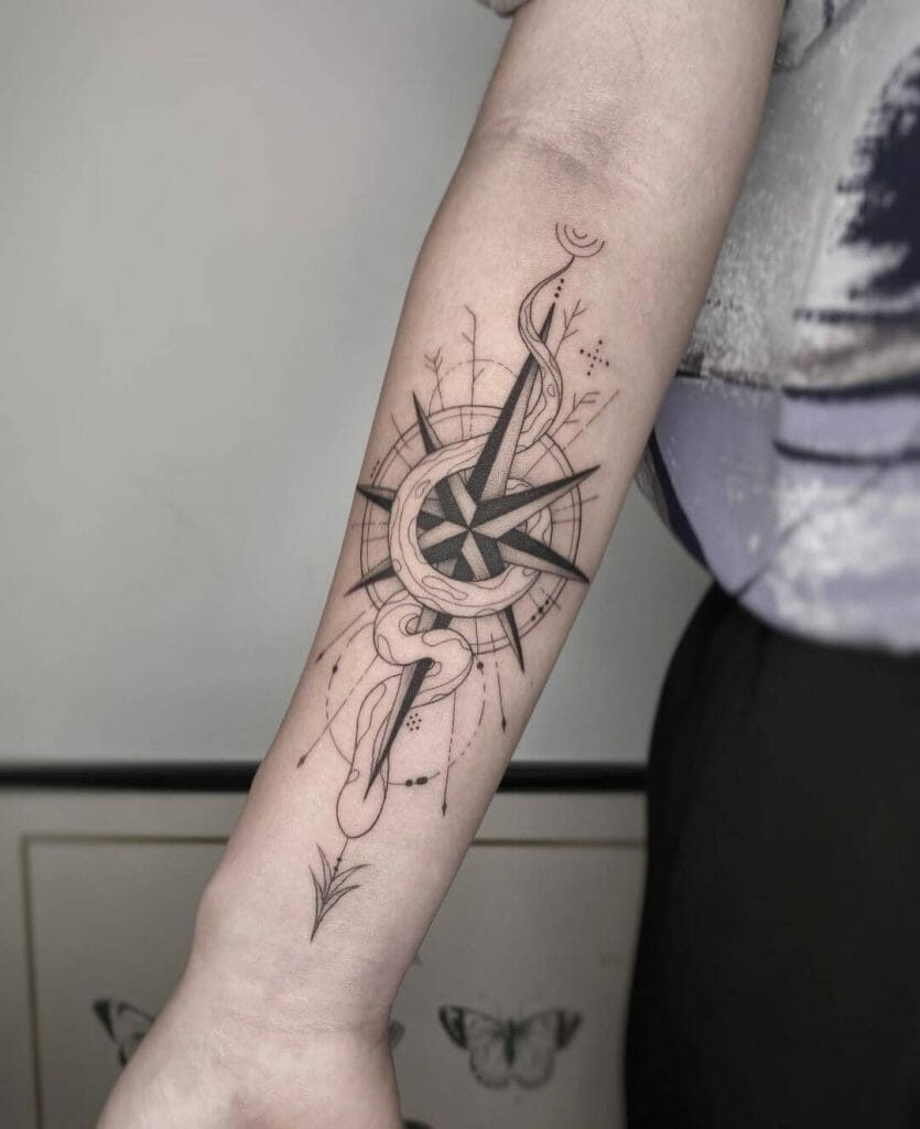 Compass Tattoo With Snake