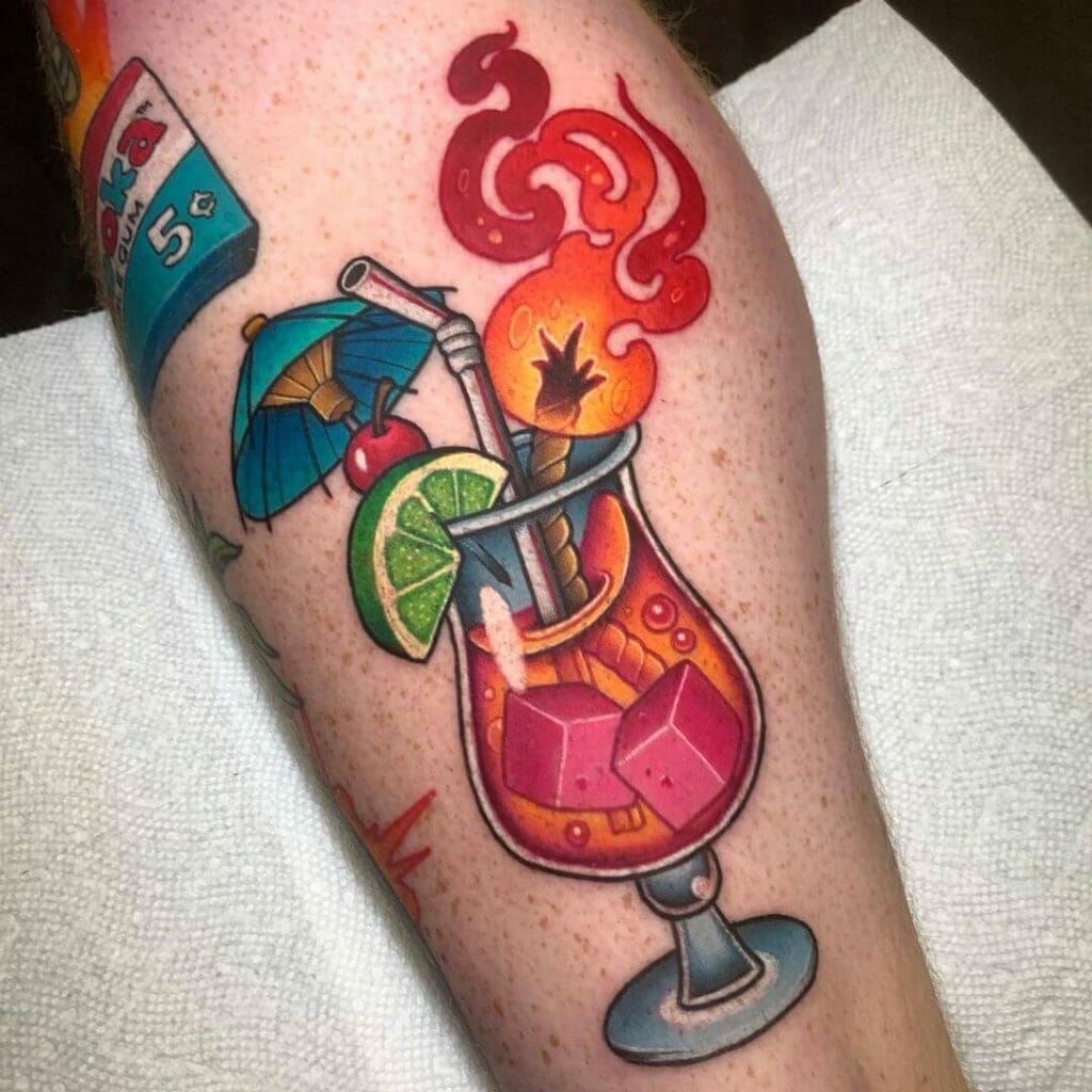 Cool Beach Molotov Cocktail Tattoo