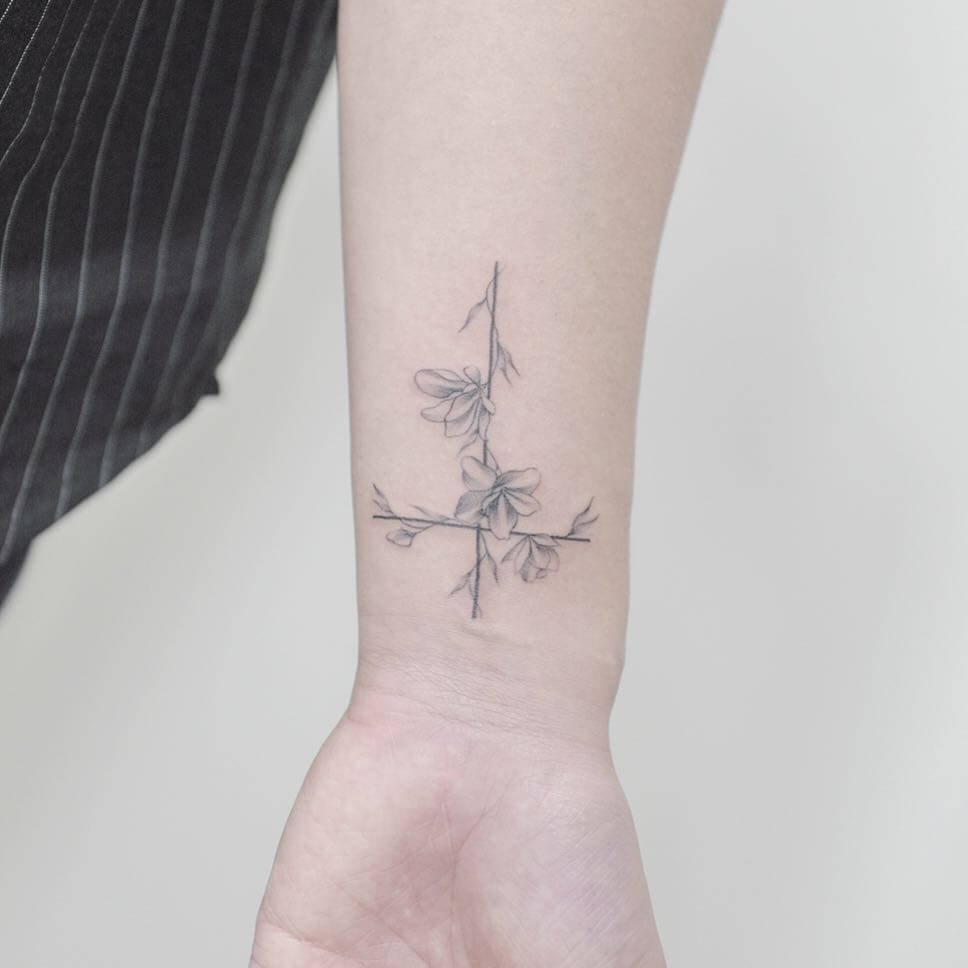 Cross And Flower Tattoo
