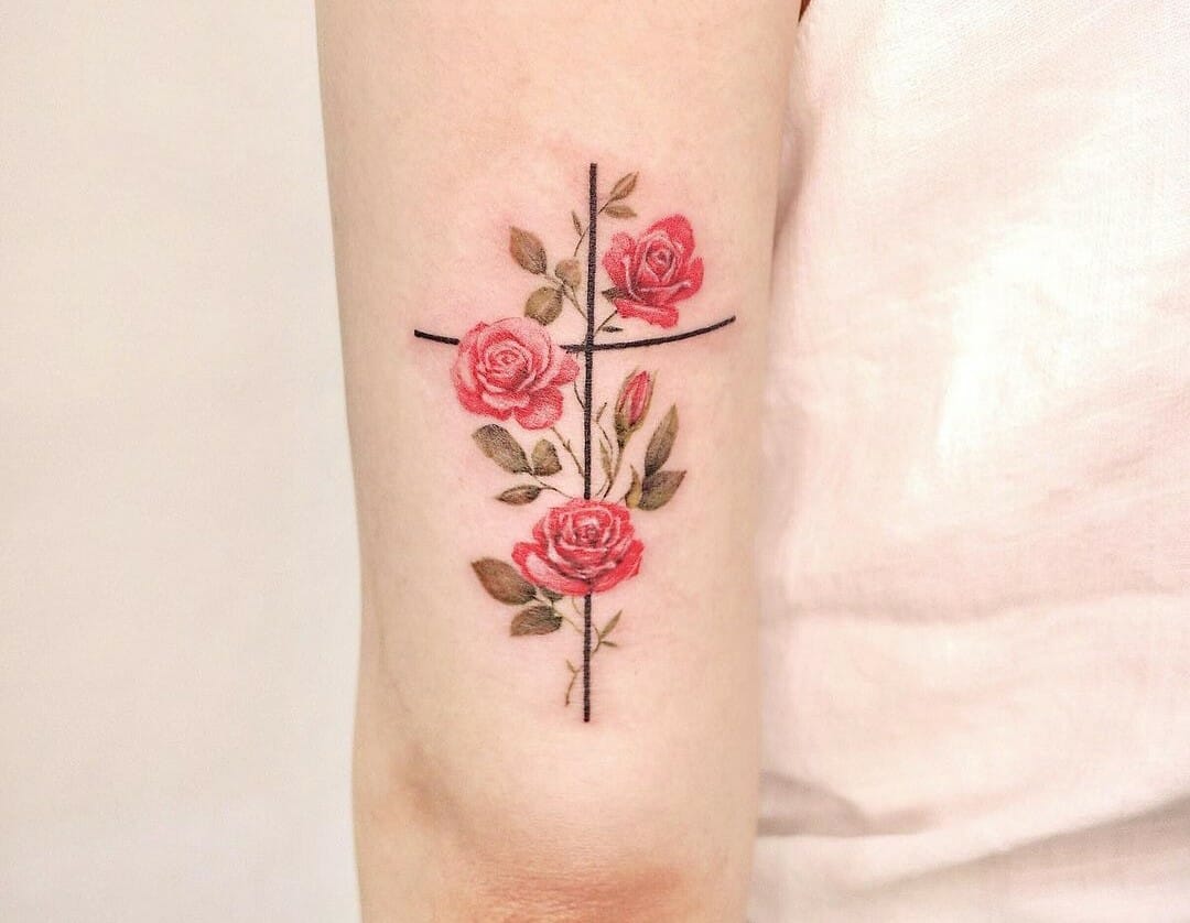 Flower Cross Temporary Tattoo Sticker  OhMyTat