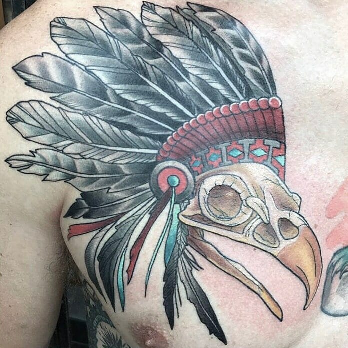Crow or Eagle Skull Chest Tattoo