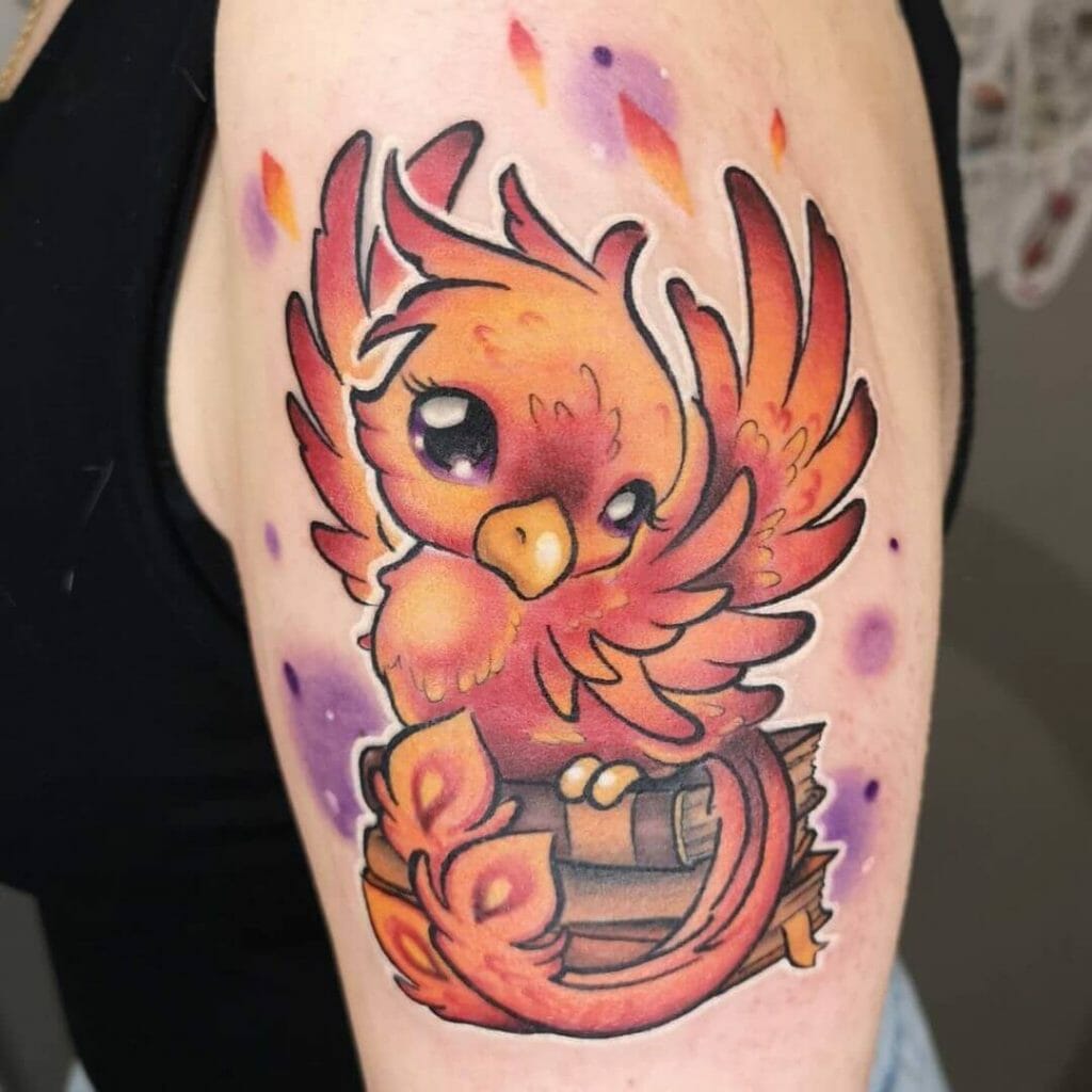 Cute Animated Phoenix Fawkes Tattoo