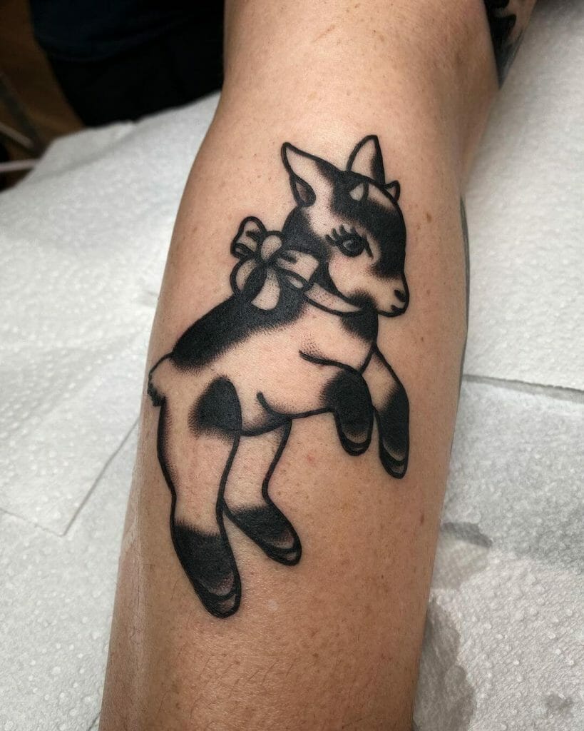 Cute Black And White Goat Tattoo Drawing