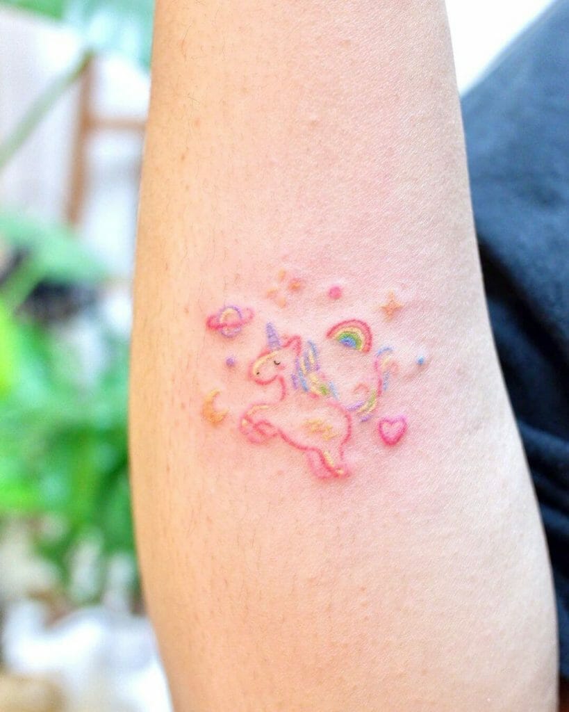Cute Rainbow Unicorn Horse Tattoo