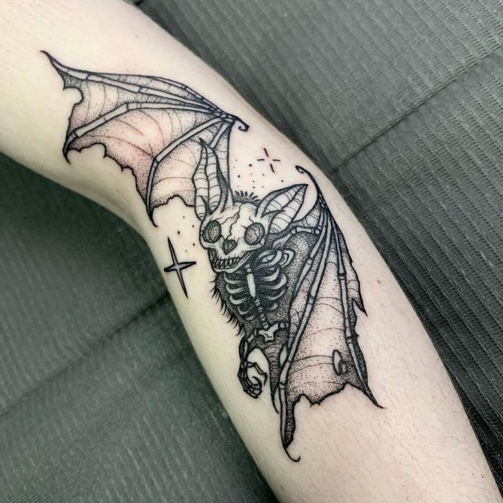 Cute Skeleton Bat Tattoo 