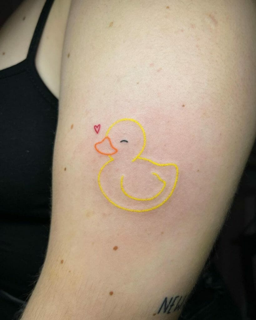 Cute Yellow Duck Stick And Poke Tattoo