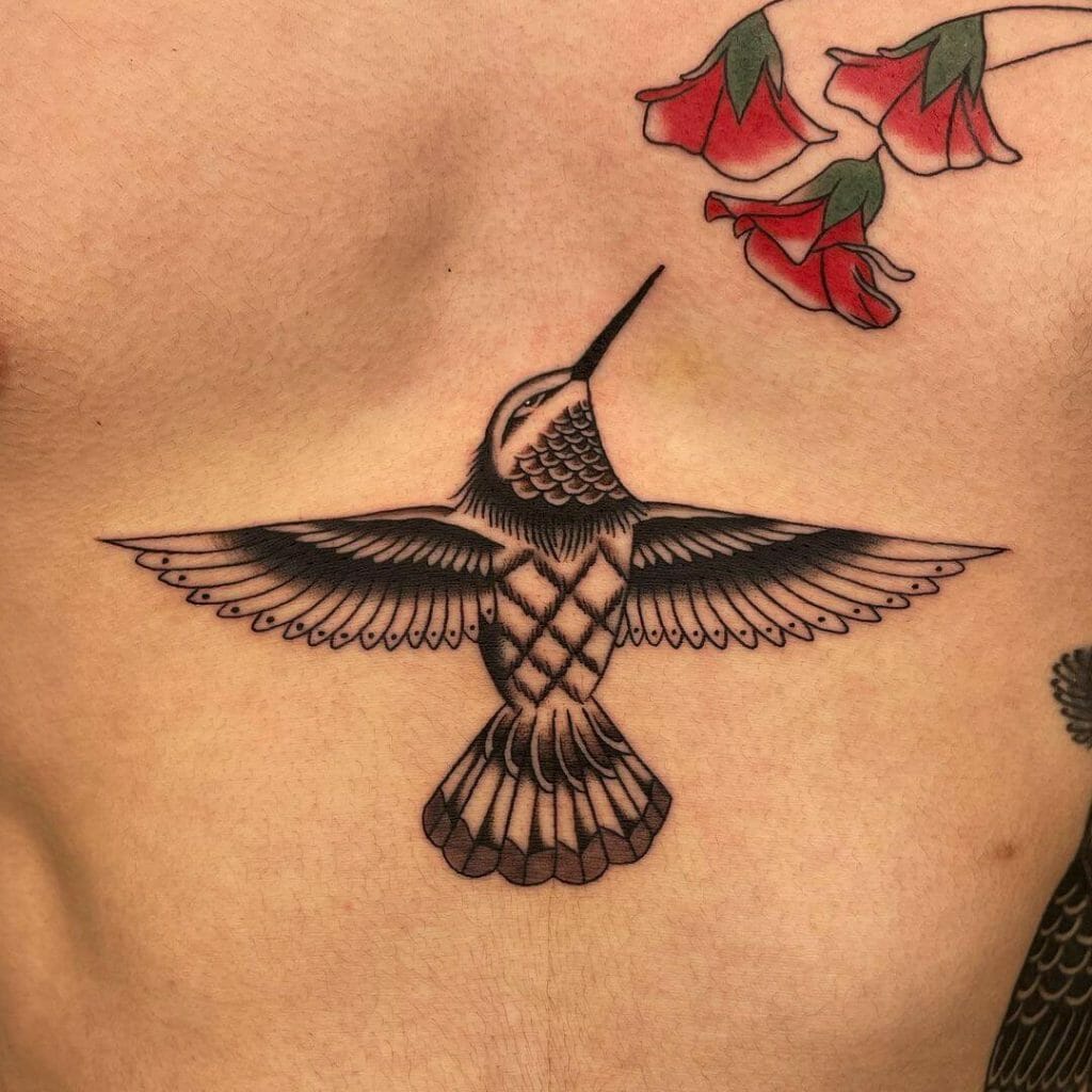 Deep Black Geometric Hummingbird Tattoo