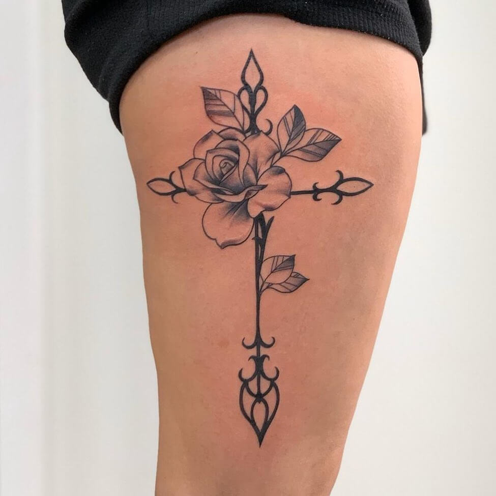 Designed Cross With A Rose