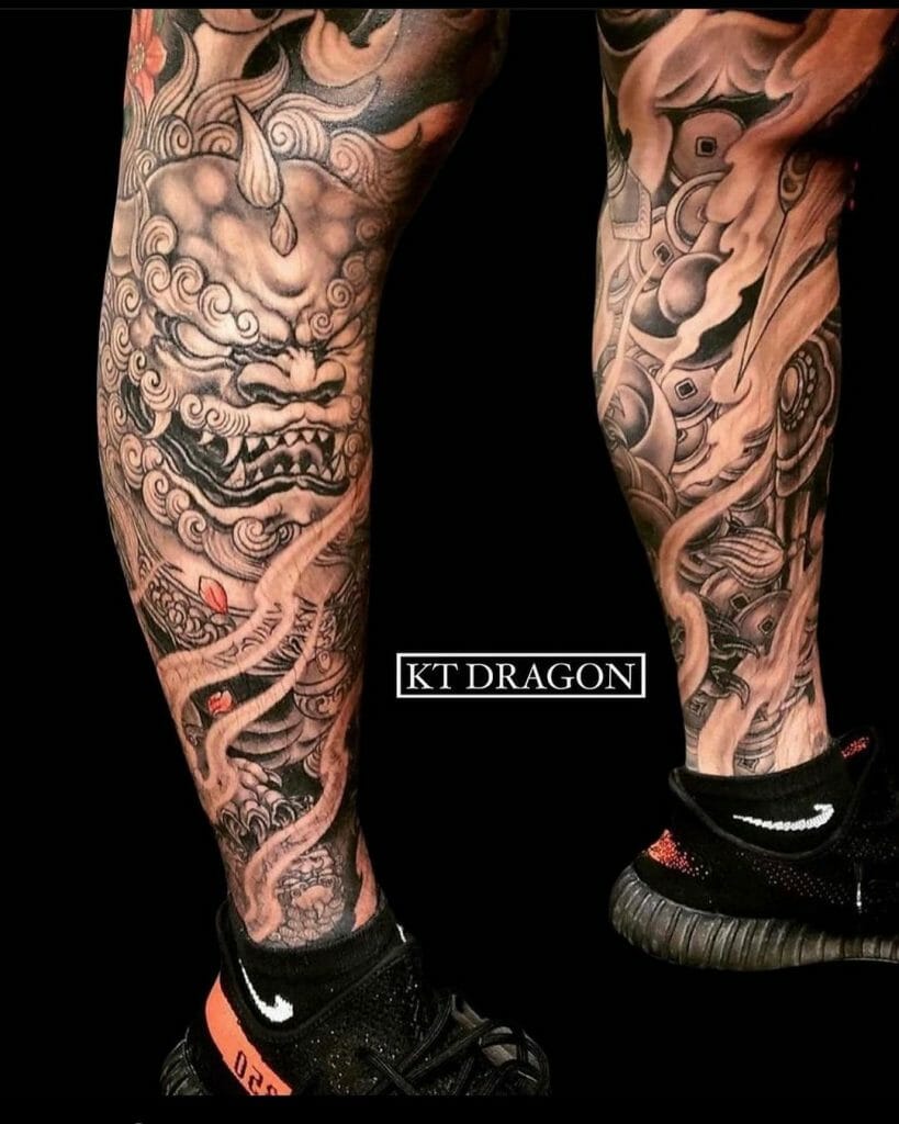 Detailed Money Frog And Dragon Legs Tattoo