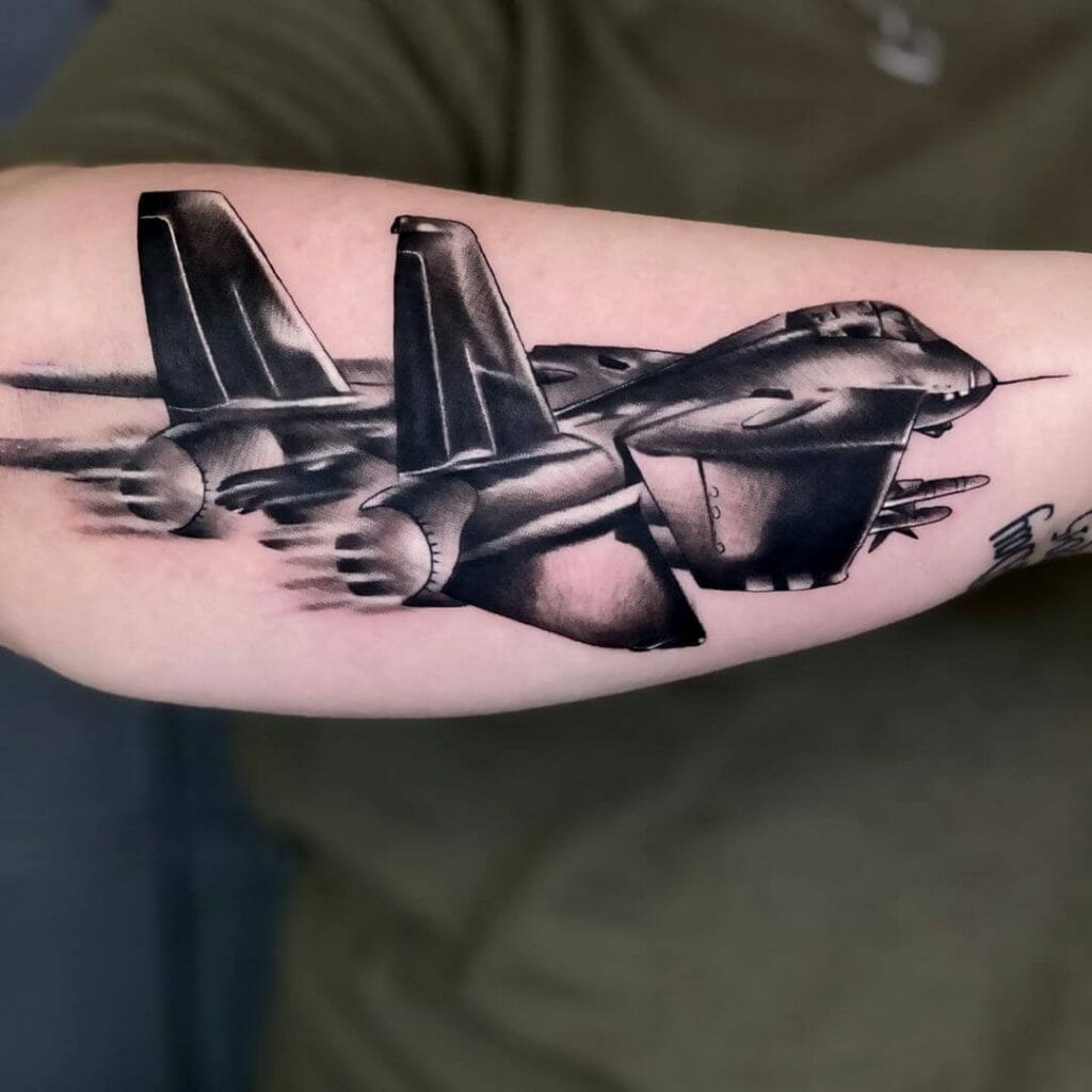 Double Tailed Fighter Jet Tattoo
