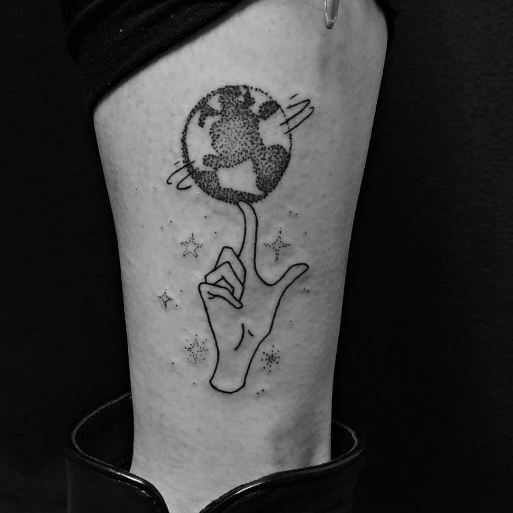 Earth As A Spinning Ball With Stars Tattoo