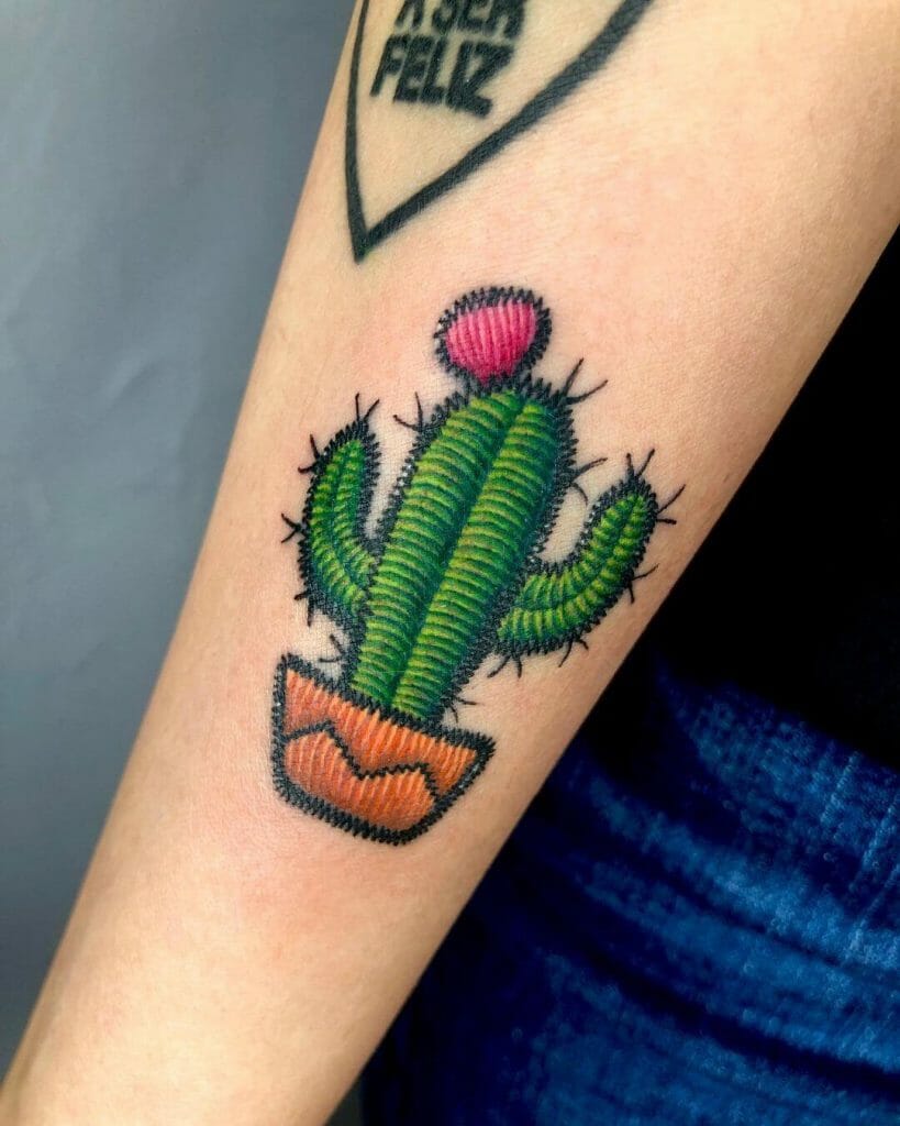 Embroidered Cactus Mexican Tattoo Art