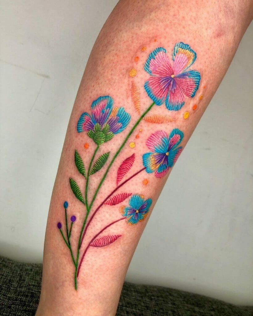 Embroidered Mexican Flowers Tattoo
