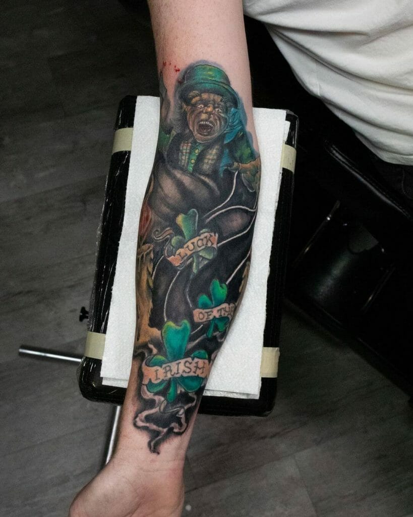 Evil Leprechaun Irish Sleeve Tattoo
