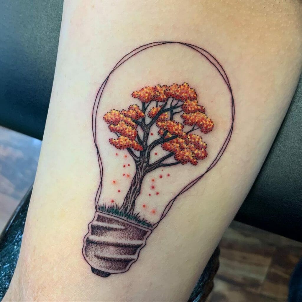 Fall Trees In A Light Bulb Tattoo