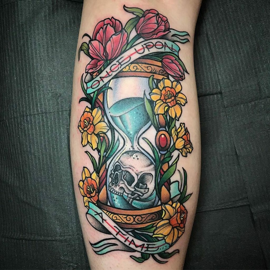 Fancy Flower Fairy Tale Hourglass Tattoos Design