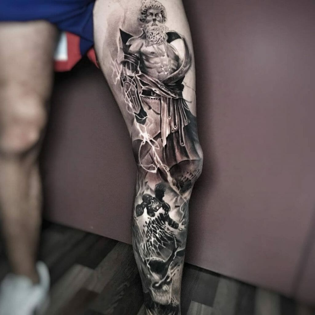 Fantastic Zeus Leg Sleeve Tattoo Ideas