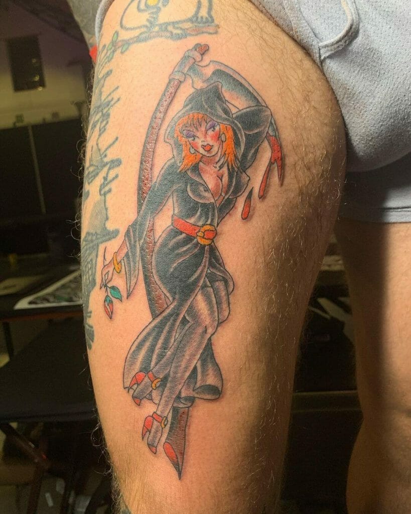Female Pin-Up Grim Reaper Tattoo