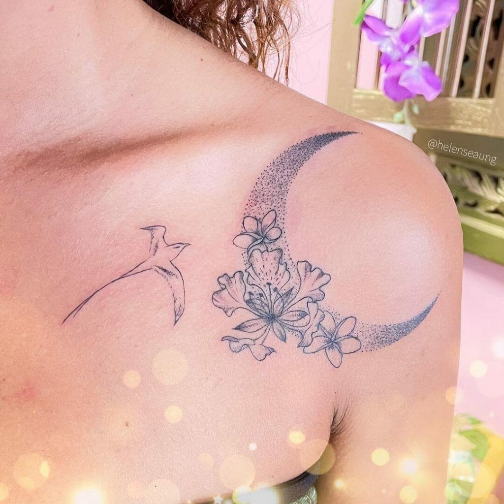 Feminine Flowers And Stars Tattoo Patterns On The Clavicle