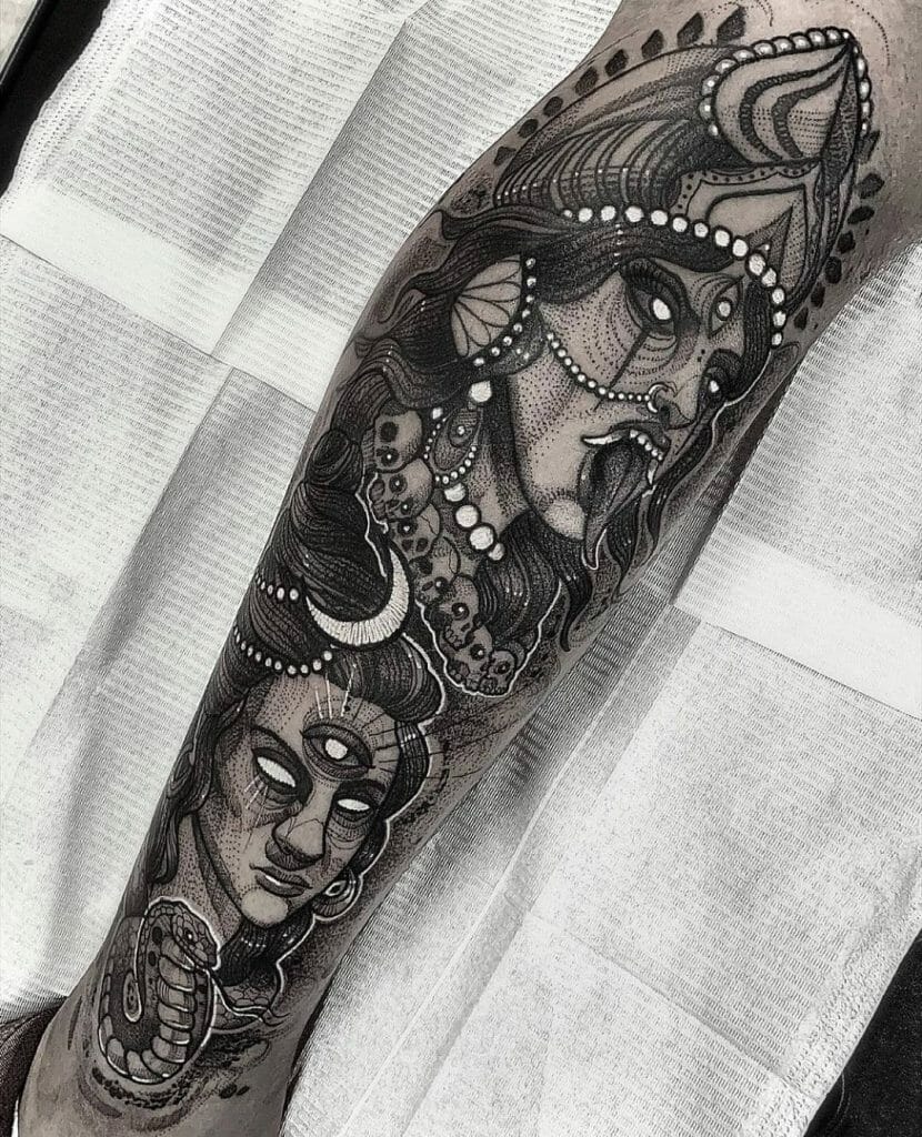 Fierce and Detailed Kali and Shiva Tattoo