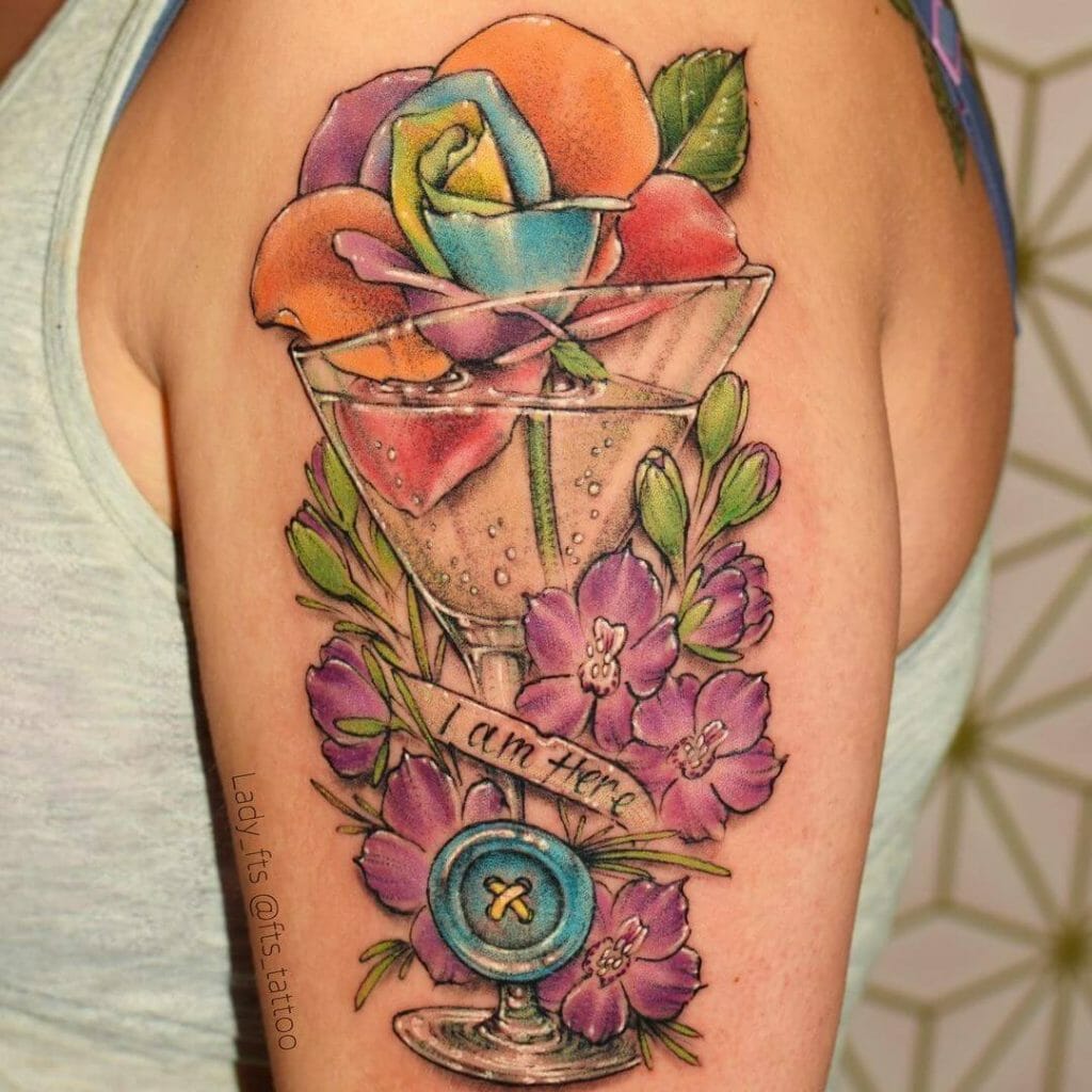 'Filled With Fond Memories' Martini Glass Tattoo Sleeve