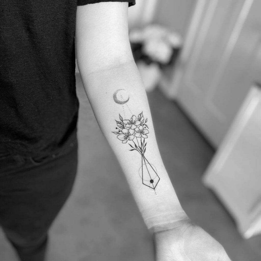 Fine Line Geometric Flower Tattoo