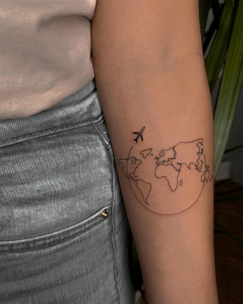 Fineline World Map Travel Tattoo