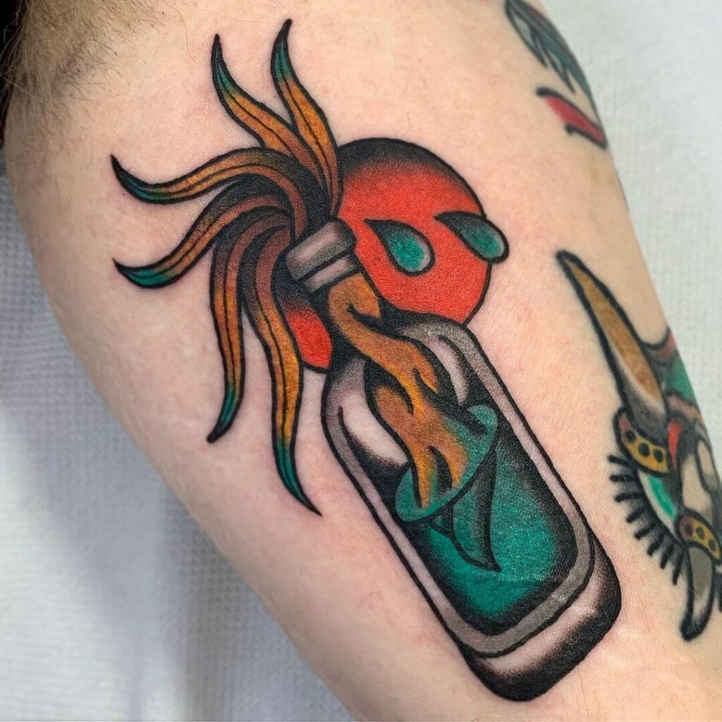 Fire Sun Molotov Cocktail Tattoo