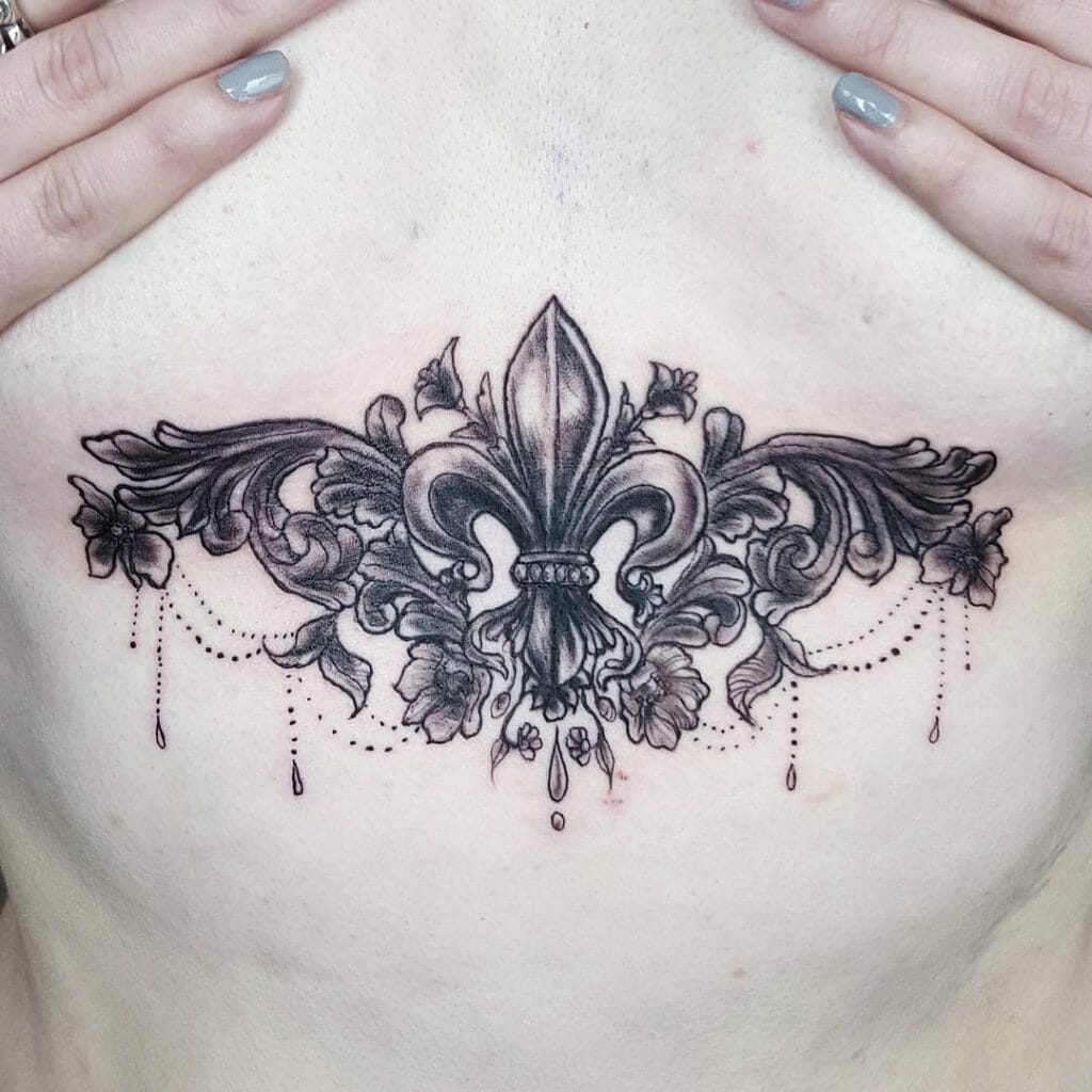Fleur De Lis Under Boob Tattoo