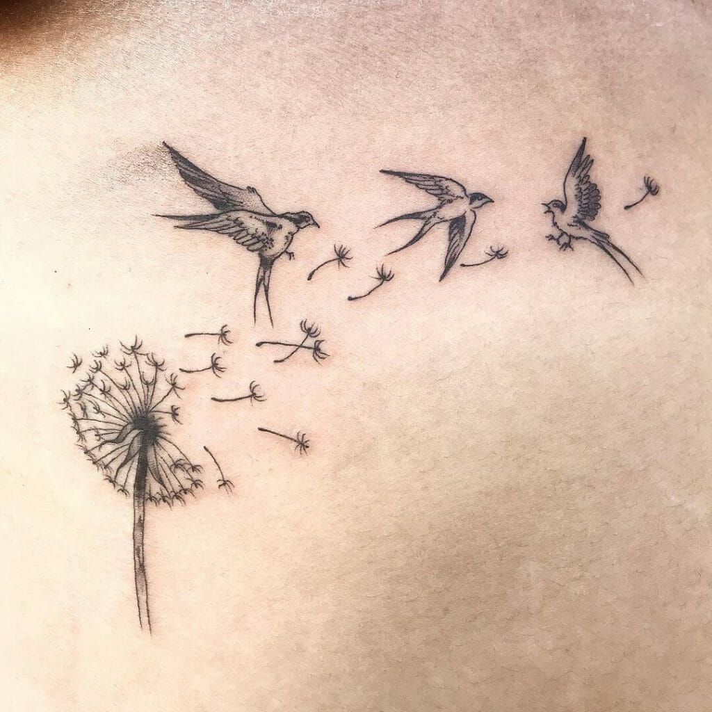 Flock Of Birds From Dandelion Seed Tattoos