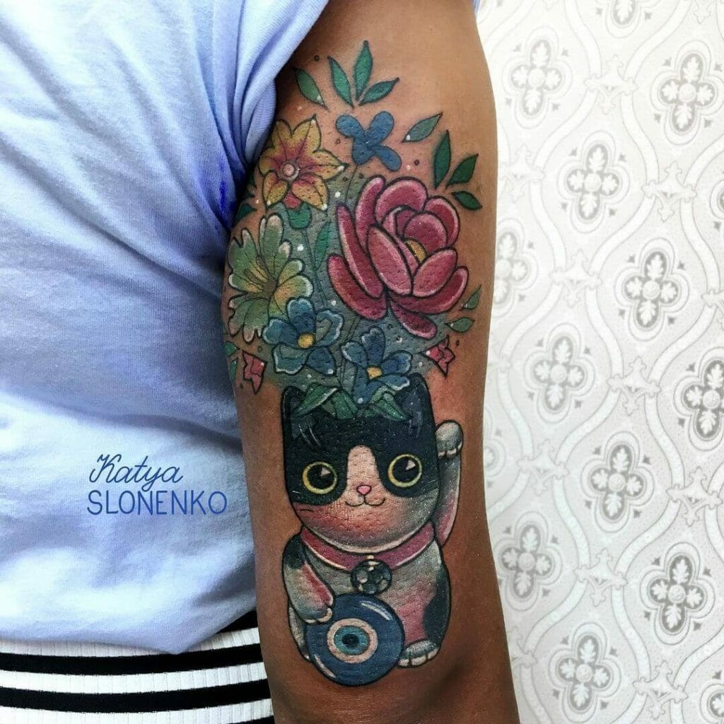 Floral Cat Tattoo