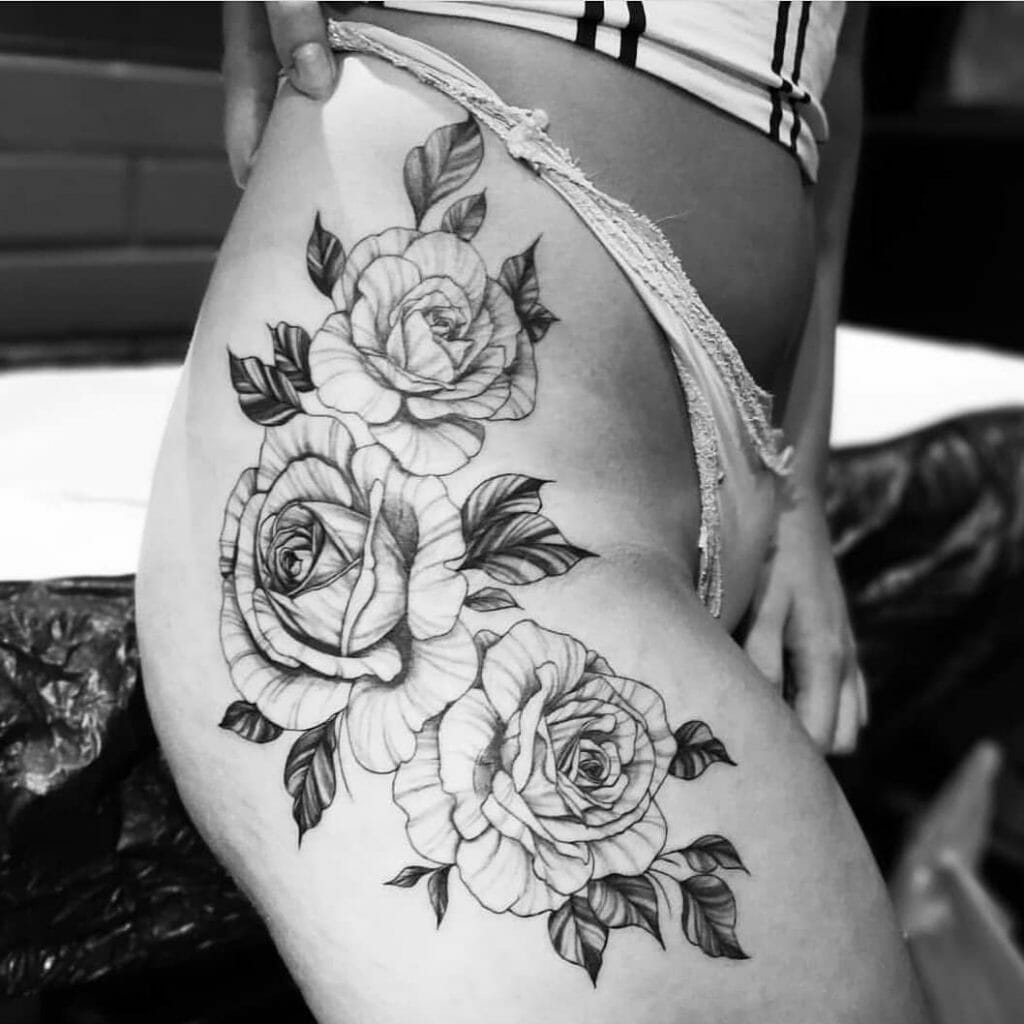 Floral Hip Joint And Thighs Tattoo