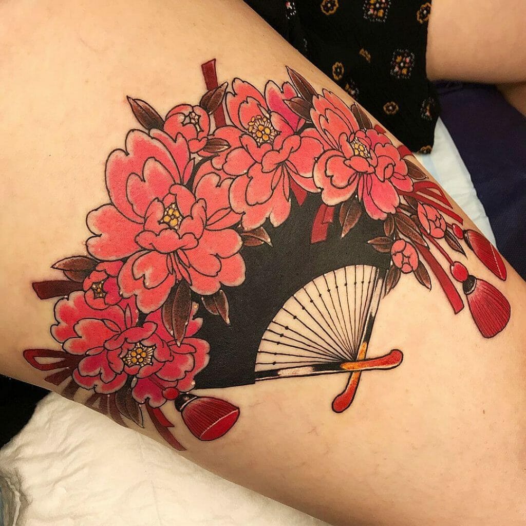Flower Head Japanese Fan Tattoo