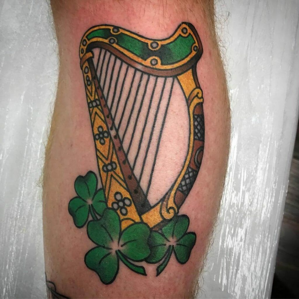 Flower Irish Harp Tattoo