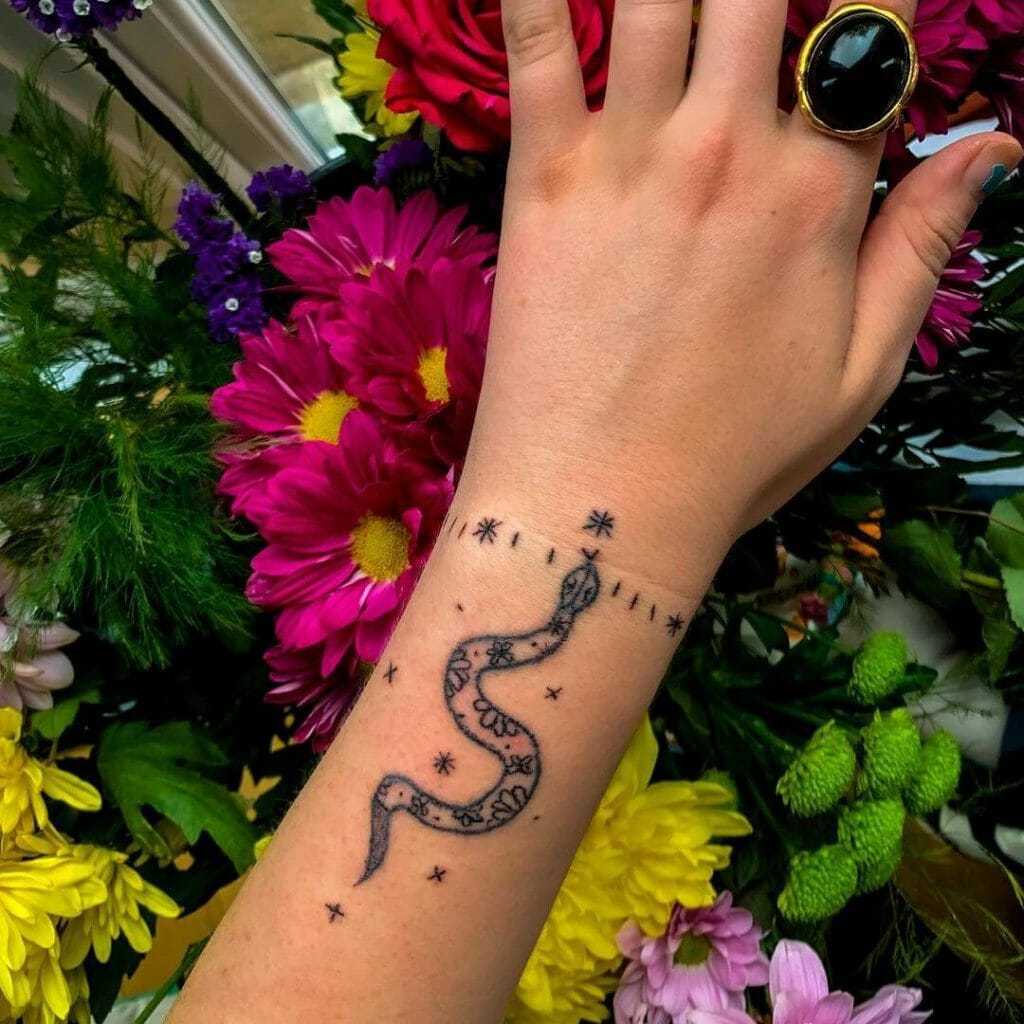 Flower Snake Wrist Tattoo