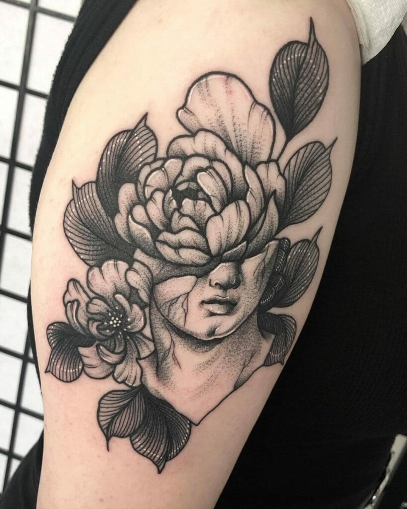Flowers And Statue Tattoo